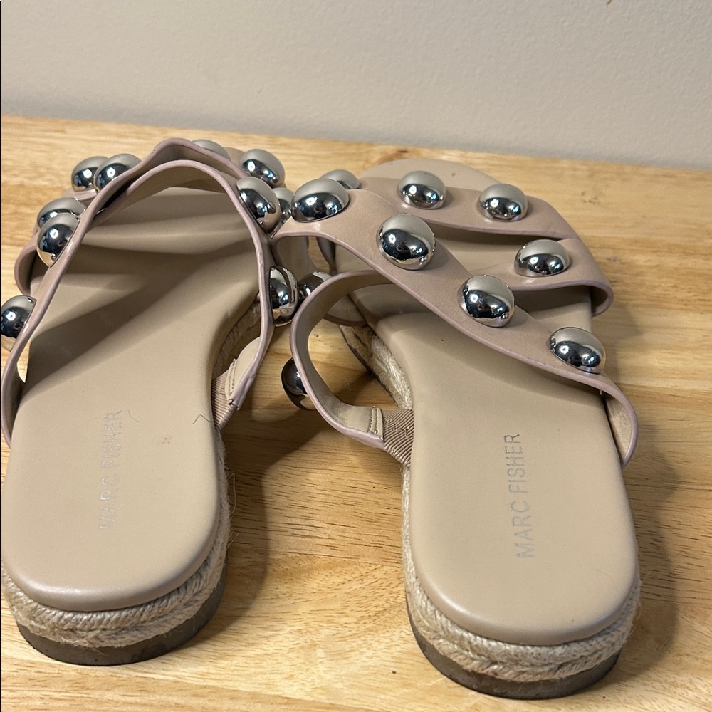 Marc Fisher Beige Sandals with Silver Studs - Picture 5 of 7